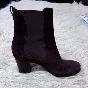 Cole Haan dark brown suede leather boot size 8B pull on 2.75” heel fall winter
